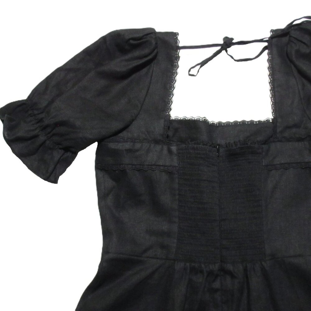NWT Reformation Evianna in Black Linen Lace Trim Tie Back Mini Dress 10 $248 - Picture 11 of 11